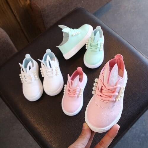 Kids Spring Cute bunny ear pearl PU shoes Children Doug single shoes Girls fashion princess Soft Pearl Shoes Baby shoes SH19022