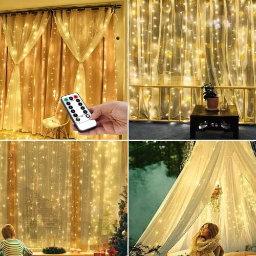 3M Fairy Lights Garland Curtain Lamp USB Remote Control String Lights Garland On the Window Decorations For Home Wedding Decor