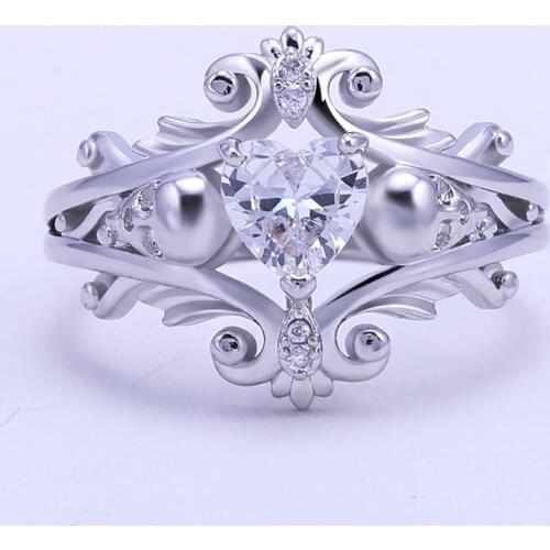 Hot Sale Heart Shape CZ Stone Silver Color Punk Skull Promise Ring For Women Fashion Jewelry Wedding Engagement Valentines Day