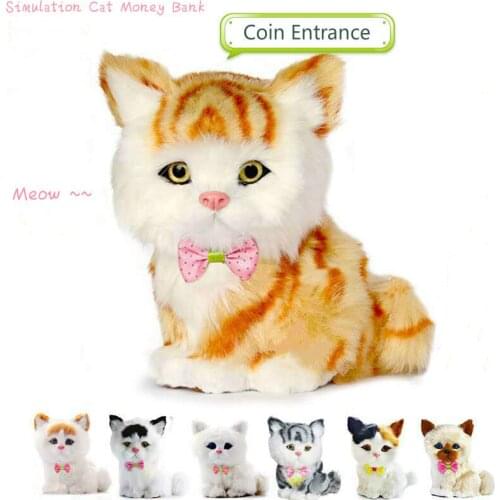 Simulation Cat Plush Toy Piggy Bank Mini Cute Cat Plush Doll Ragdoll Plush Cat Home Decor Doll Toys Gift for Kids Adult