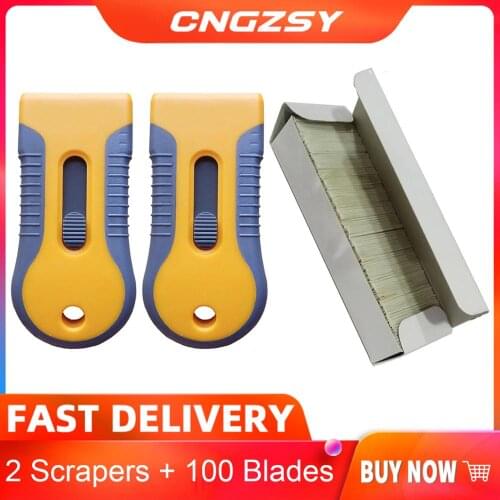 Old Film Glue Cleaner Retractable Scraper Bubble Remover 100pcs Carbon Steel Blades Car Styling Window Cleaning Squeegee K42A