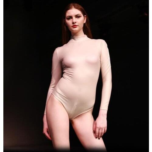 Plus Size Women Long Sleeve Latex Catsuit Zipper Open Crotch Bodysuit Pole Dance Clubwear Bodystocking Sexy Hot Erotic Teddies