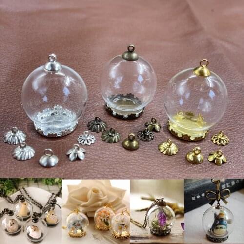35x25mm Round glass globe bubble crown tray cap glass vial pendants fashion necklace glass dome cover landscape home decor