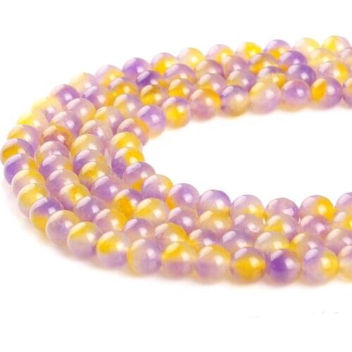 Round Natural Stone Beads Loose Ametrines Beads 6 8 10MM for Jewelry Making Purple Yellow Crystal Quartz Bead DIY Bracelets