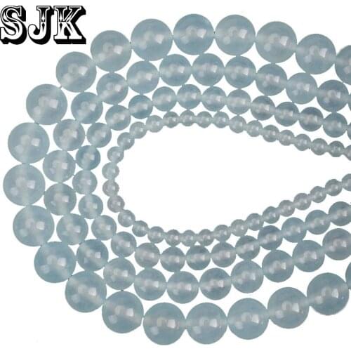 Natural Blue Jades Stone Round Beads Blue Chalcedony 4 6 8 10 12mm 1 Strand 15' Diy Jewelry Making Accessories Wholesale