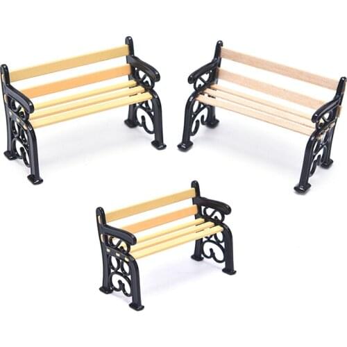 Dollhouse Park Wood Metal Bench Furniture Toys Fairy Garden Mini Courtyard Decor Doll House Courtyard Decoration