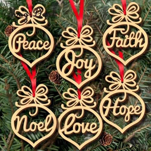MagiDeal Beautiful Set of 6Pcs Wooden MDF Faith Noel Tags With String DIY Craft for Christmas Garlands Scrapbooking Decoration
