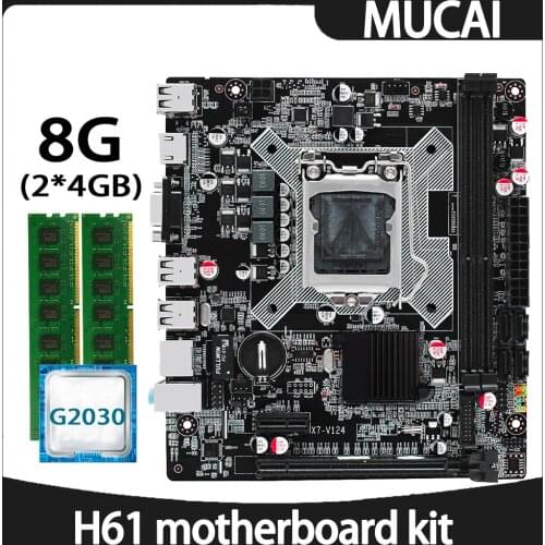 MUCAI H61 Motherboard LGA 1155 Kit Set With Intel Pentium G2030 CPU Processor And DDR3 8GB(2*4GB) 1600MHZ RAM Memory PC Computer