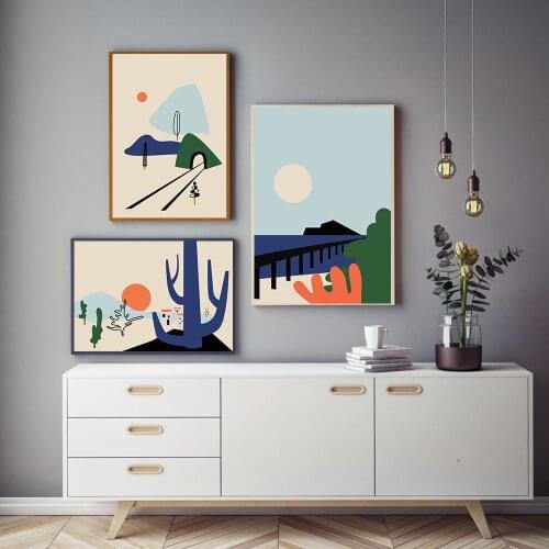 Minimalism Abstract Landscape Tree Sun Canvas Painting Wall Art Nordic Posters and Prints Wall Pictures for Living Room Decor