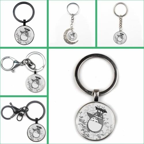 Fashion Cute Totoro Logo Pendant Keychain Animation Cartoon Glass Charm Key Chain Female Couple Friends Gift Key Ring Souvenir