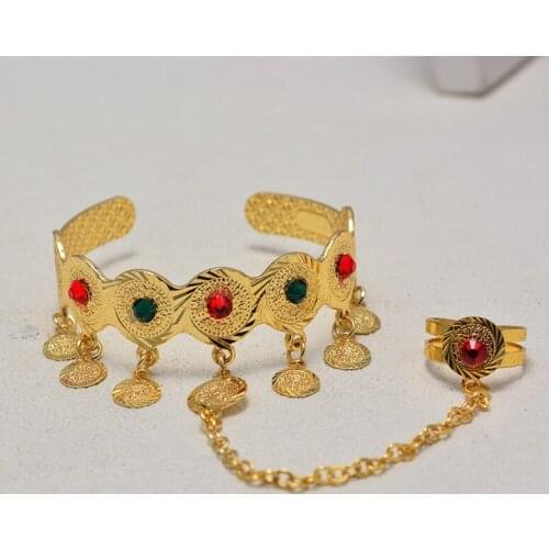 Can open Red Stone Coin Bangles Bracelet for Baby Boy girl With ring Copper Ethiopian Jewelry African Bangle Arab child Gifts