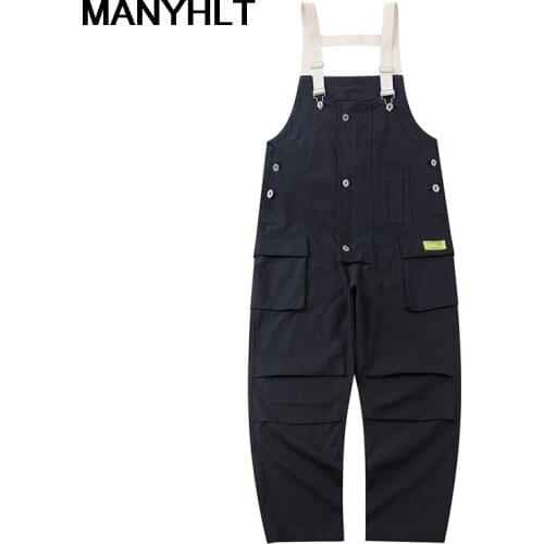 Mens Pants Multi-pocket Overalls Solid Color Loose Sling Jumpsuit Autumn Regular Button Fashion Men Jeans Pants Regular