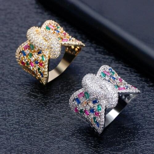 Bride Talk Famous Jewelry Brand Luxury Bow Ring Women Cubic Zirconia Colorful Rhinestone Trendy Bridal Rings For Wedding Party