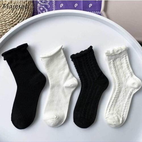 Socks Women Simple Cozy Breathable Cotton Fashion Solid Unisex Soft Spring Autumn Feminine Chic All-match High Quality Hot Sale