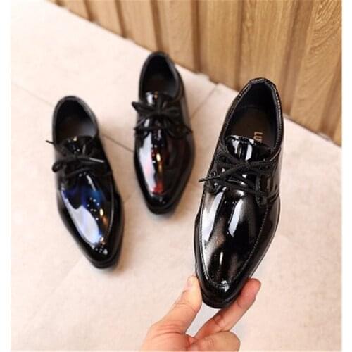 New Kids Leather Shoes Wedding Dress Shoes for Boys Brand Children Black Performance Shoes Gentlemen Formal Wedge Sneakers