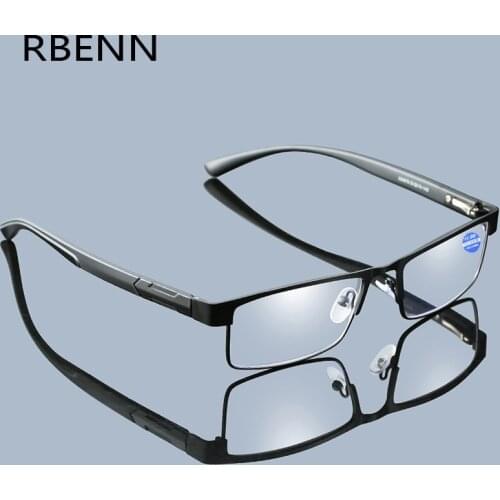 RBENN Anti Blue Light Computer Reading Glasses Men with CR-39 Lens Green Cover Blue Light Metal Frame Eyeglasses +0 1.75 2.25
