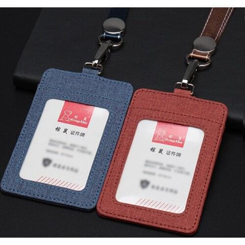 Unisex Solid Color Card Holder Neck Strap with Lanyard Badge Holder Staff Identification Card Bus ID Holders Credit Card Holde