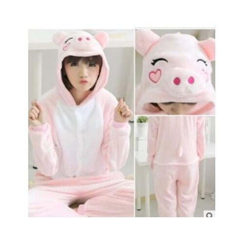Autumn Winter Pink Pig Animal Pajamas Cartoon Cosplay Costume Onesie Sleepwear