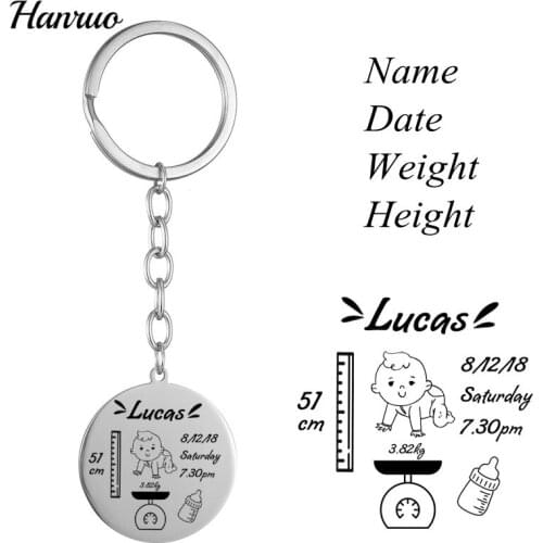 Personalized Keychain Custom Baby Name Date Of Birth Weight Height For Newborn Commemorate Customized Keyring New Mom Dad Gift