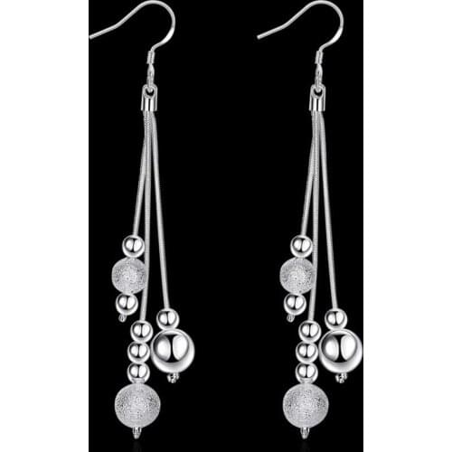 Hot Silver color three-wire bead Dangle Earrings fashion party jewelry for woman beautiful wedding gift Top quality brand design