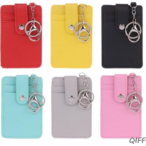 Portable ID Card Holder Bus Cards Cover Case Office Work Keychain Keyring Tool