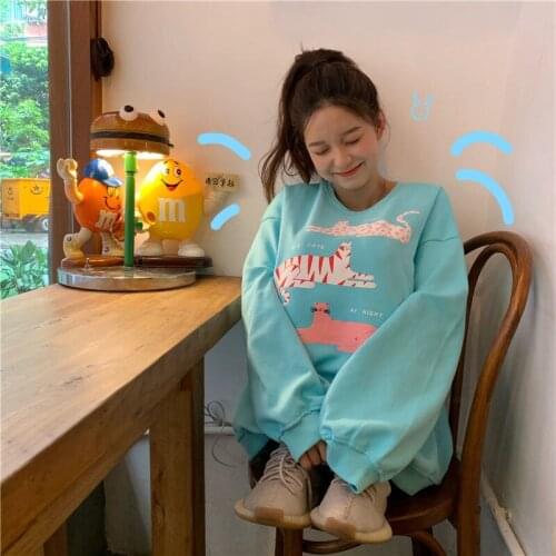 2021 Autumn Spring New Women Pullover Female Student Loose Long Sleeve Top Oversized Sweatshirts Kawaii Japanese Fashion Print