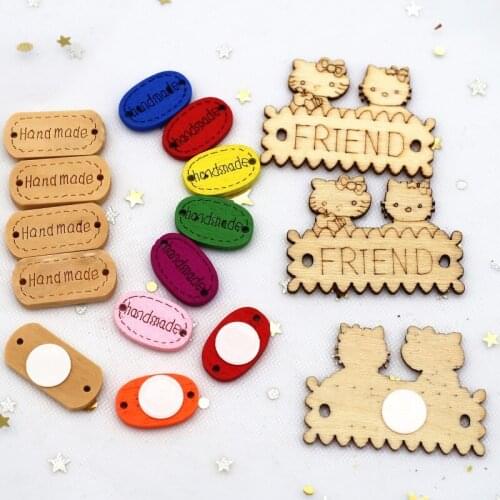 Handmade Friend Pattern Wood Crafts Laser Engraving DIY Two Hole Button Clothing Bag Accessories Hand Sewing Accessories 50pcs