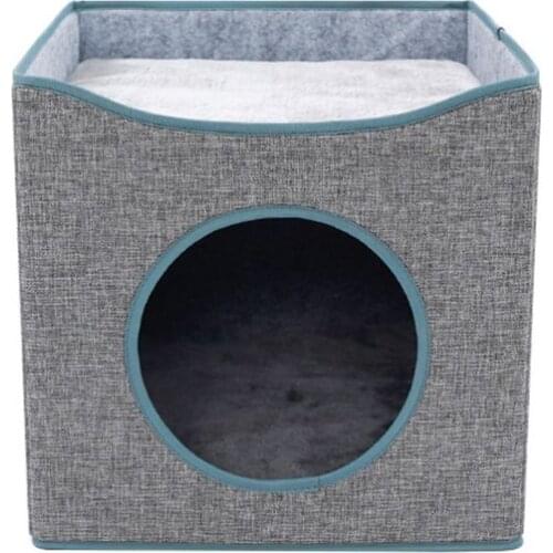 Folding Cat Cube House Double Layer Kitty Nap Bed Condo Pet Dog Anti-scratch Mat