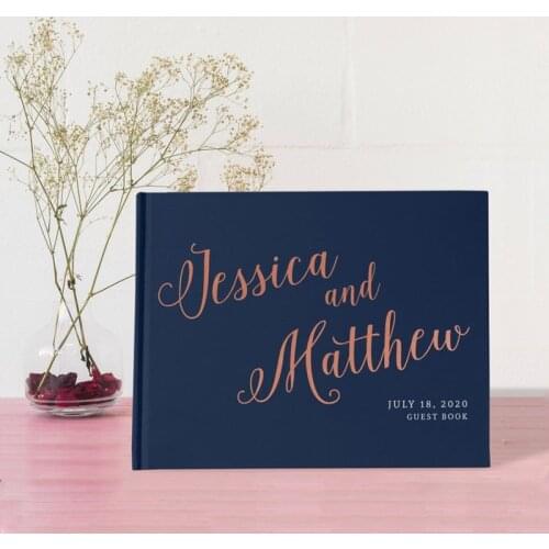 Rose gold wedding Guestbook custom navy wedding guest book ideas alternative engagement keepsake sign in bridal party photo book