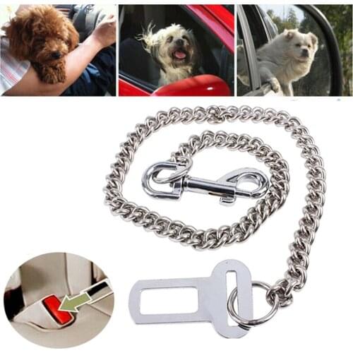 Stainless Steel Chain Dog Seat Belt Lead for Car Chew Proof Strong Travel Safety Restraint