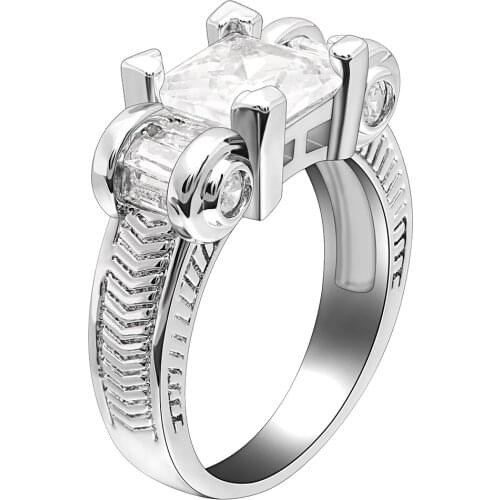 UFOORO New White Zircon Square Design White Gold Ring Elegant Clear Stone Wedding Bands Engagement Rings For Women Accessories