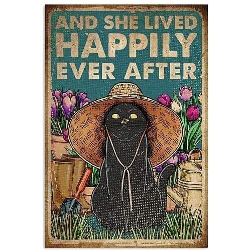 Vintage Tin Sign Metal Sign Black Cat Animal Lover Cafe Bar Garage Wall Decoration Plaque 12x16 Inches