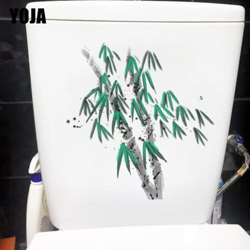 YOJA 20.5X21.7CM Ink Green Bamboo WC Toilet Decor Classical Home Room Wall Stickers Mural T1-1335