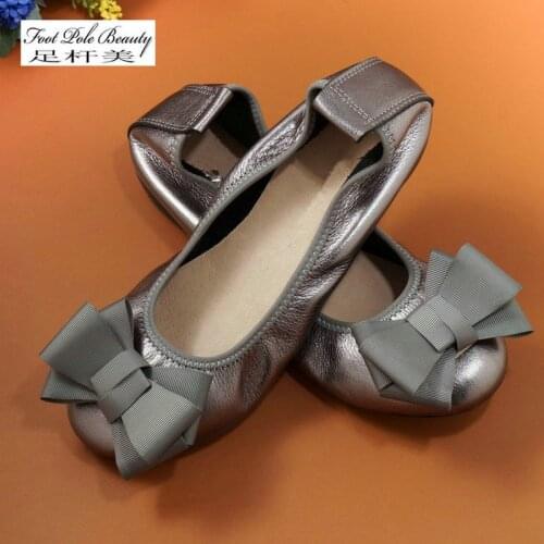 Genuine Leather Womens shoes slip on flat shoes Plus Size bowknot Woman Soft face ballet flats Ladies breathable casual shoes