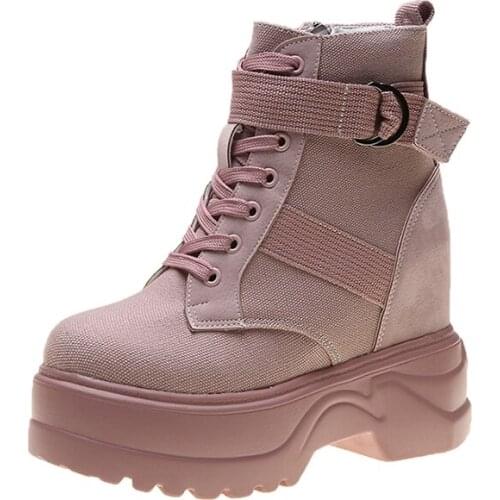 2019 Autumn Women Shoes Breathable Canvas Ankle Boots For Woman Hidden Heels Shoes Ladies Boots Casual Women Wedges Autumn Boot