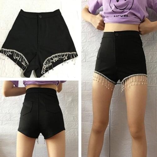 New Pole Dance Women Shorts With Crystal Fringes High Waist Pant Rave Nightclub Bar DJ Clothes Jazz Performance Costume VDB2207