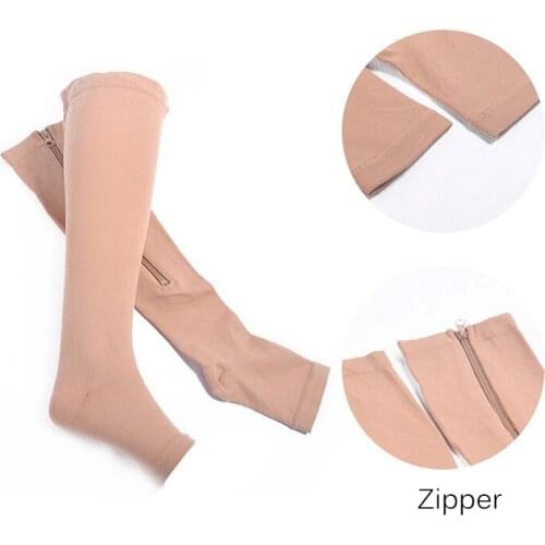 1 Pair Compression Socks Burn Fat Zipper Socks Knee Length Calf Anti-Fatigue Slim Sleeping Leg Shapper Prevent Varicose Veins