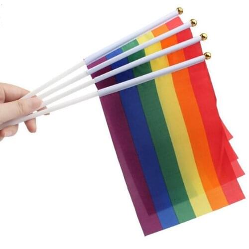 1000pcs/lot Rainbow Stick Flag 14*21cm Gay Pride Hand Flag Waving Flags for Festive & Party Supplies SN540