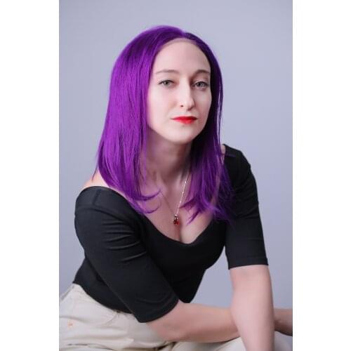 14 Inch 13*4 Purple Human Hair Lace Frontal Wig 130% Density Brazilian Straight Human Hair Lace Front Wigs with body Hair