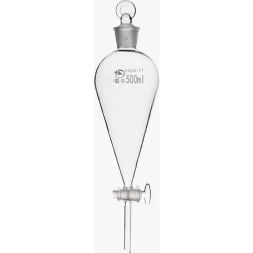 2pcs/lot Lab 500ml glass pear-shaped Separating Conical Funnel With Glass Ground-in piston Laboratory Glassware