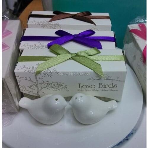 240pcs(120pairs)/lot Bridal Shower Souvenirs Ceramic love birds salt and pepper shakers for wedding favors and gifts