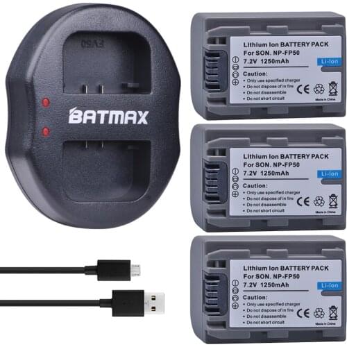3Pcs 1250Mah NP-FP50 NP FP50 NP-FP51 NP FP51 Camera Battery + USB Daul Charger for SONY DCR-HC20 DCR-HC21 DCR-HC26 DCR-HC28 HC30