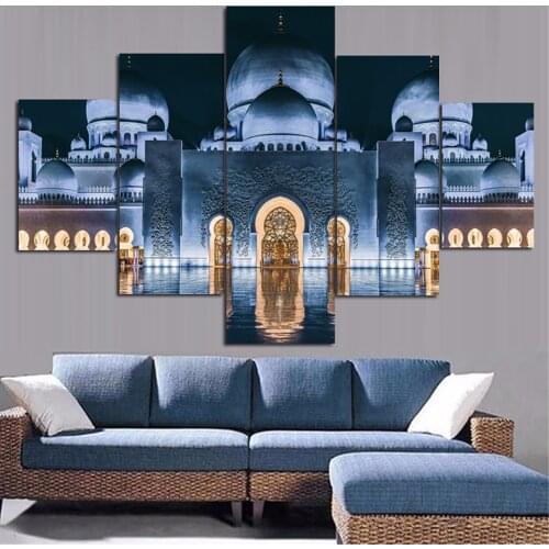 5 Panel Islam Mosque Landscape Pictures Islamic Posters Wall Art Home Decor Canvas HD Prints Paintings Living Room Decoration