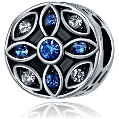 5PCS Sliver Bead Charm Lucky Blue Crystal Clover Bracelet Accessories Alloy Round Beads Fit Bracelets & Bangles DIY Jewelry