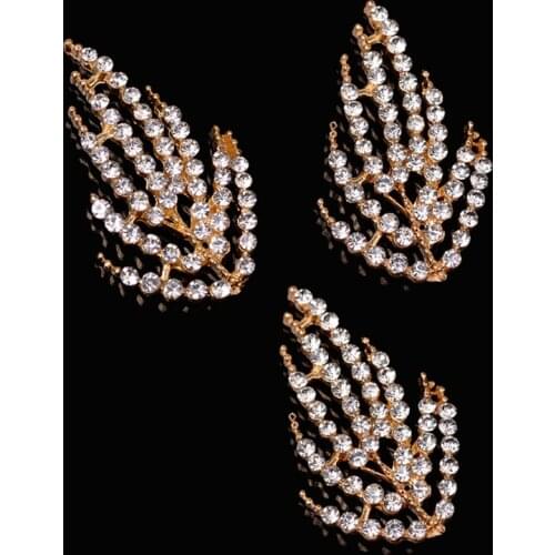 50pcs 18*32MM Gold color Alloy Crystal Leaf Branch Charm For DIY Cloth/Wedding Handmade Women Jewelry Accessories