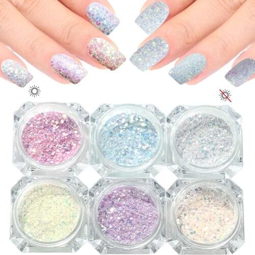 6pcs Nail Glitter Sunlight Sensitive Nail Powder Dust Changing Glitter Powder Polish Manicures Nails Art Decorations Decoration