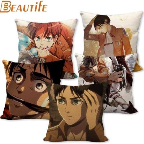 Anime Attack on Titan Eren Jaeger Pillowcase Wedding Decorative Cotton Linen Pillow Case For Home Pillow Cover 45X45cm One Side