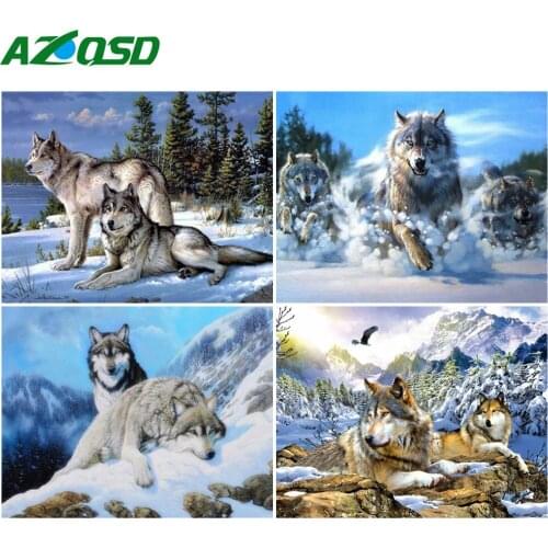 AZQSD Oil Painting By Numbers Animal Picture For Living Room Home Decoration Coloring By Numbers DIY Wolf Handmade Gift