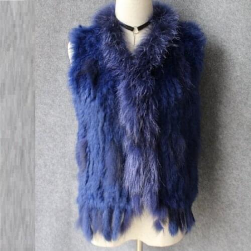 Free shipping women natural real rabbit fur vest with raccoon fur collar waistcoat/jackets rex rabbit knitted winte trim gilet