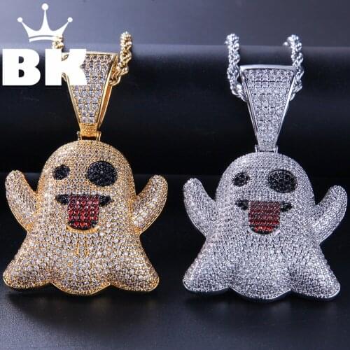 THE BLING KING Custom ghost Necklace Hip Hop Full Iced Out Cubic Zirconia gold sliver CZ Stone